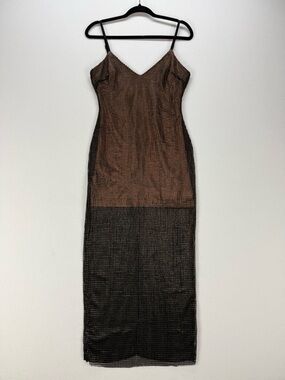Cosmopolitan x Dress the Population Mesh Midi Dress Bronze Black Fishnet Overlay